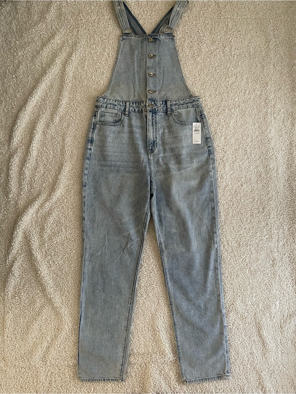 American Eagle Light Wash Denim mom Overalls new with tags US 10 Long - Picture 8 of 13